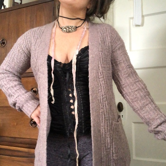 Mauve Midi Cardigan w/ Pockets - Picture 12 of 13